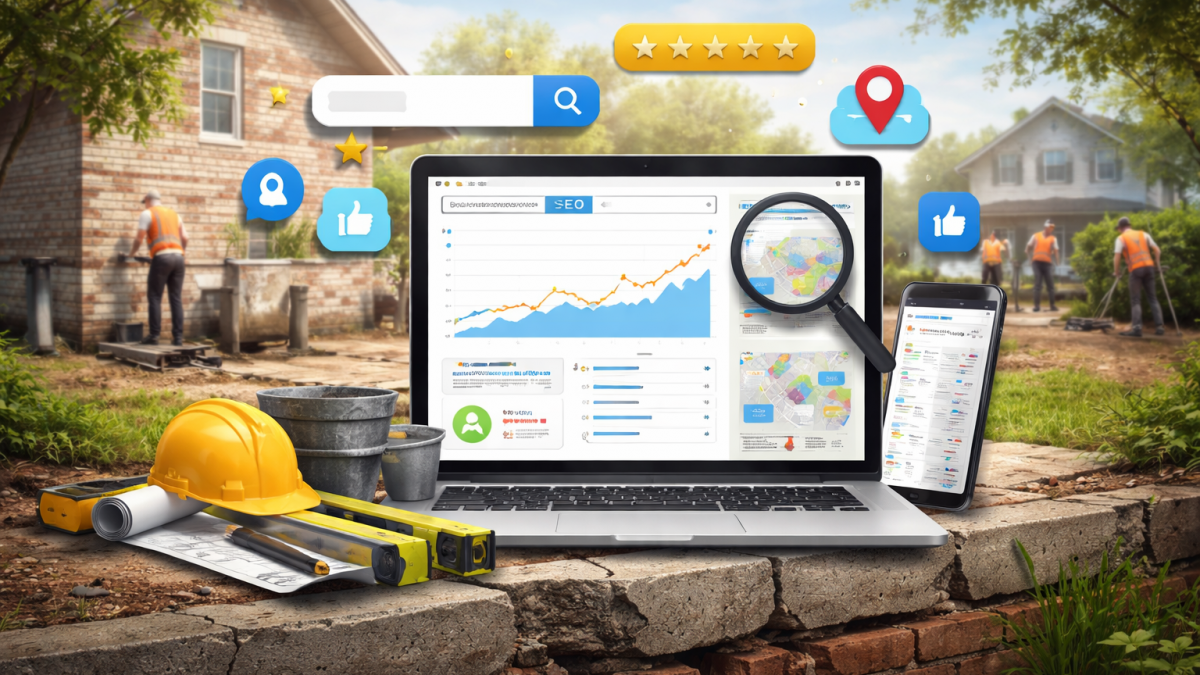 A laptop showing increase in traffic from optimizing a foundation repair site for SEO.