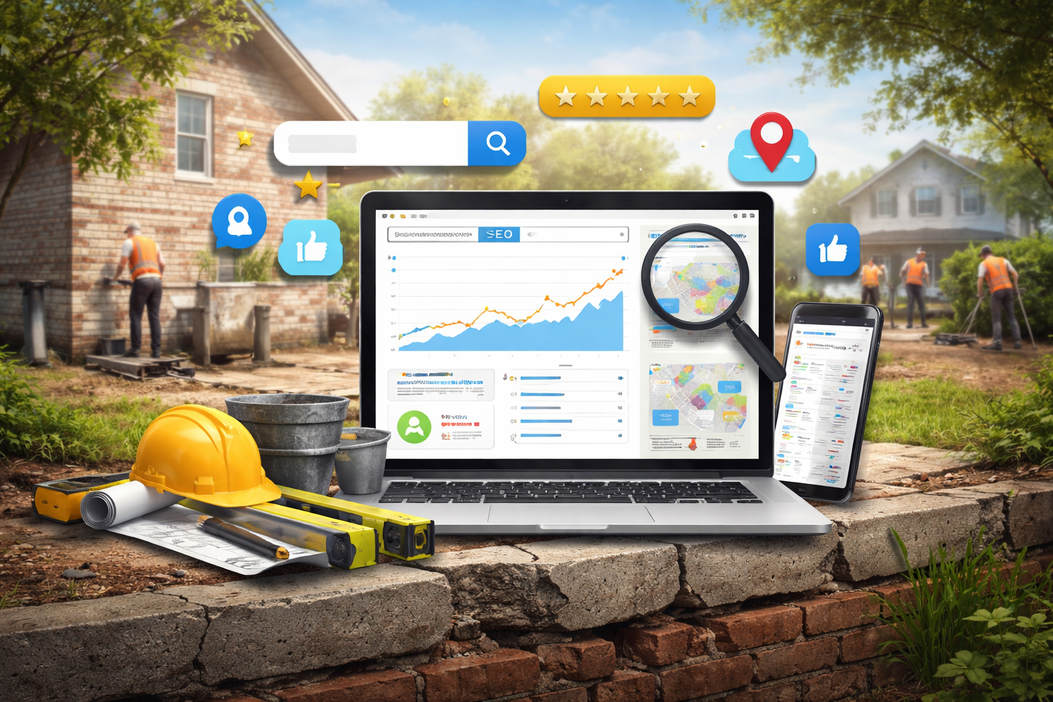 A laptop showing increase in traffic from optimizing a foundation repair site for SEO.
