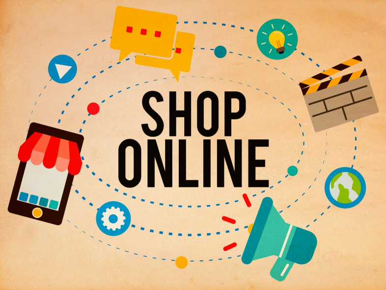 Illustration of online shopping with digital marketing icons and smartphone