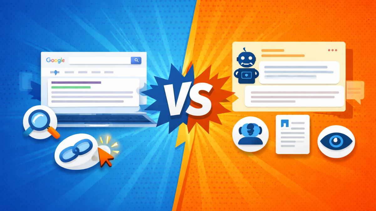 An image showing the SEO vs. GEO concept.