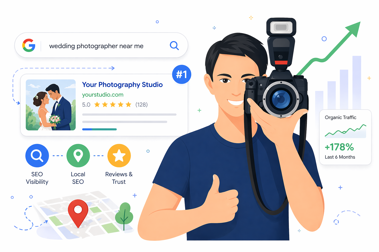 An illustration of SEO for photographers.