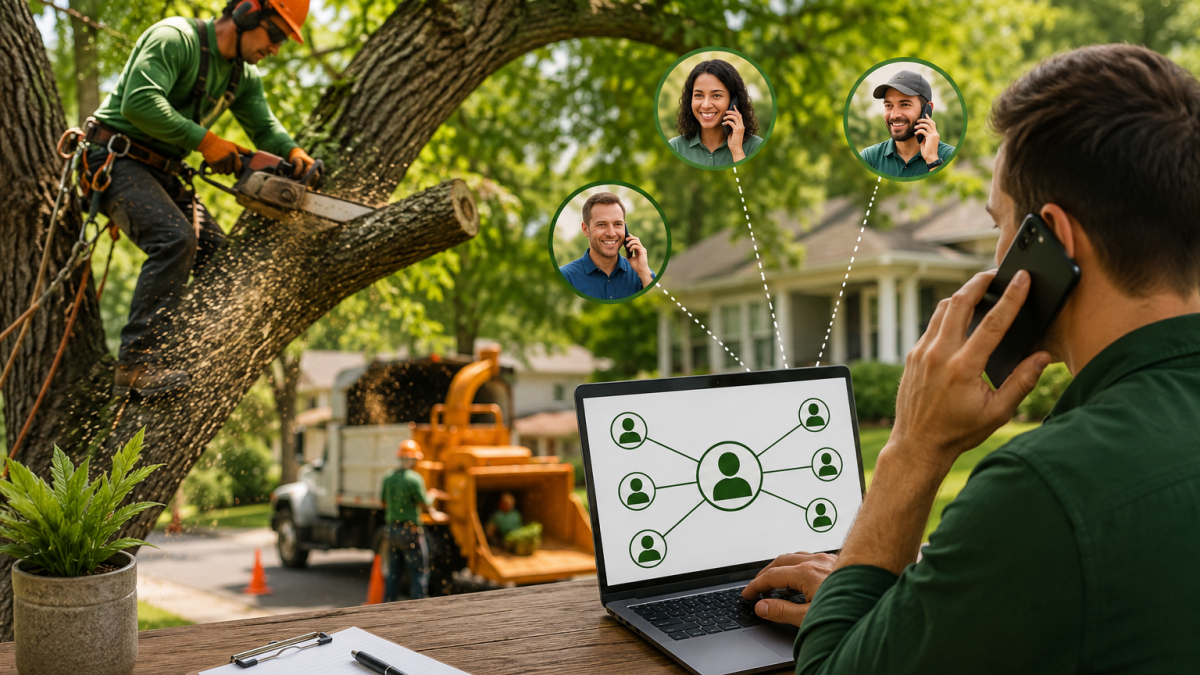 An image showing online marketing reach for tree services.