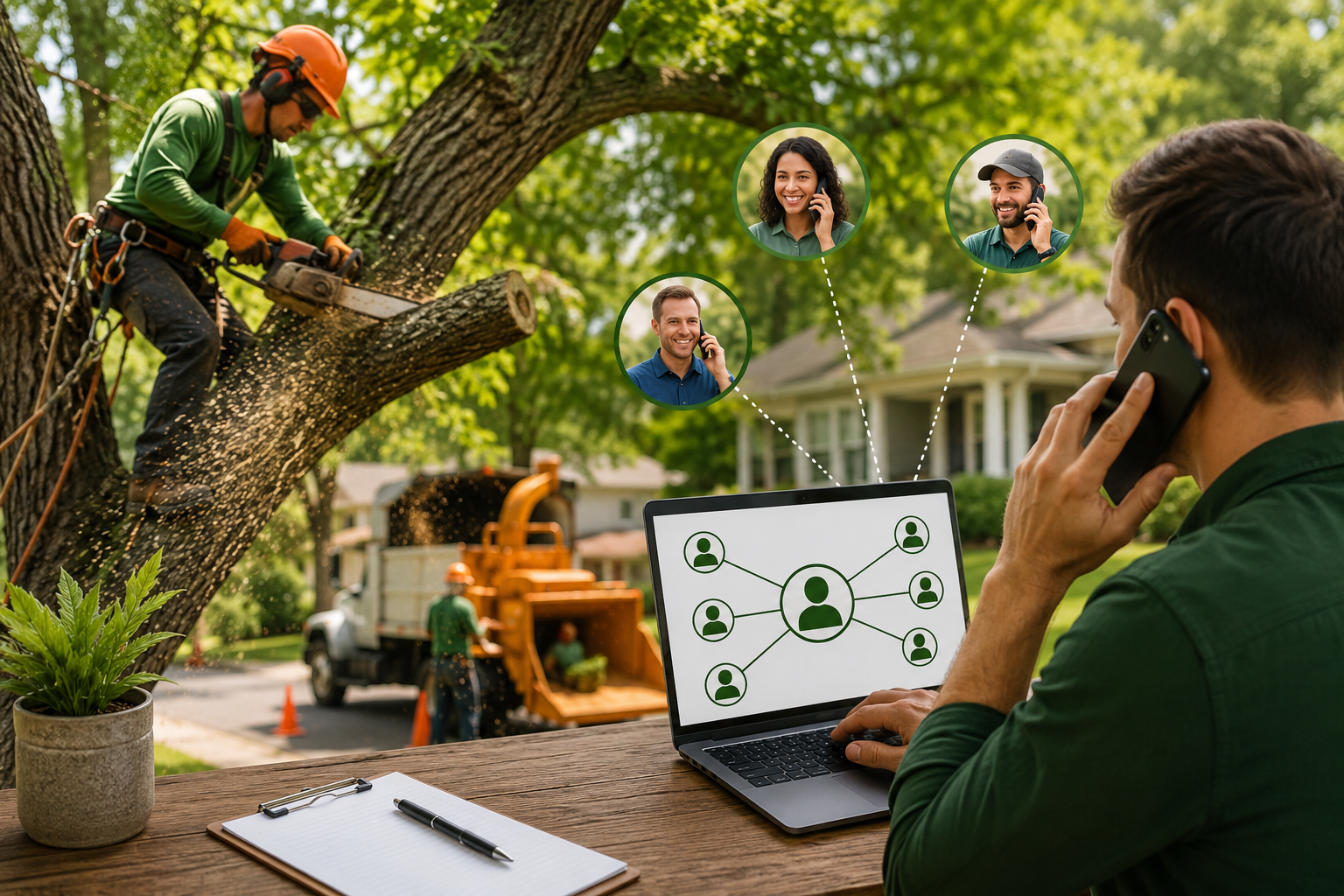 An image showing online marketing reach for tree services.