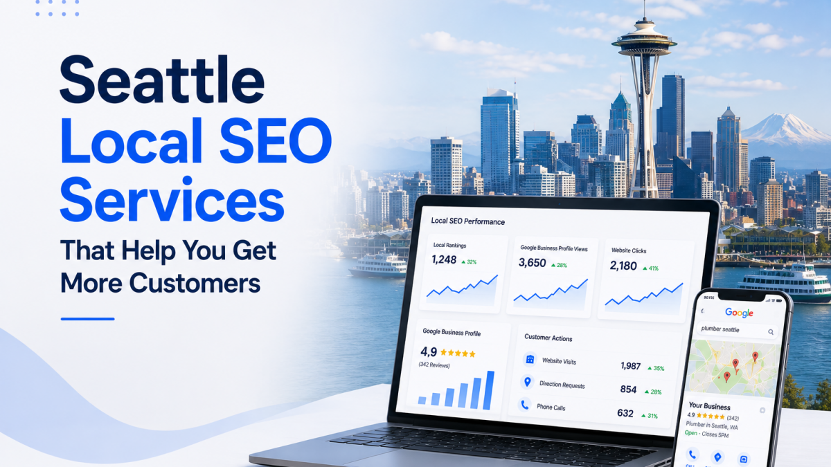 Image displaying local SEO analytics and Google Business Profile metrics.