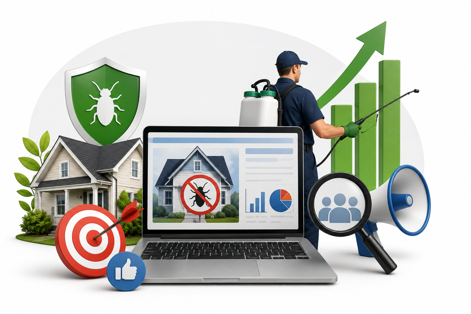 Pest control marketing concept showing digital growth and service success.