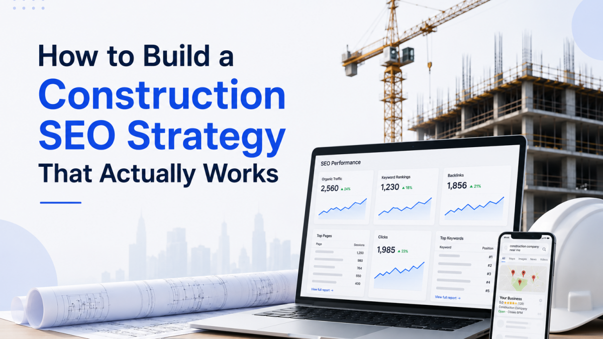 Construction SEO strategy with analytics and ranking growth