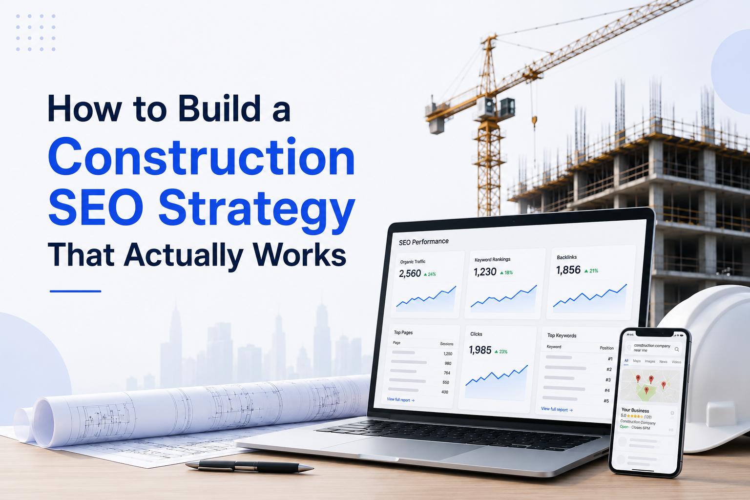 Construction SEO strategy with analytics and ranking growth