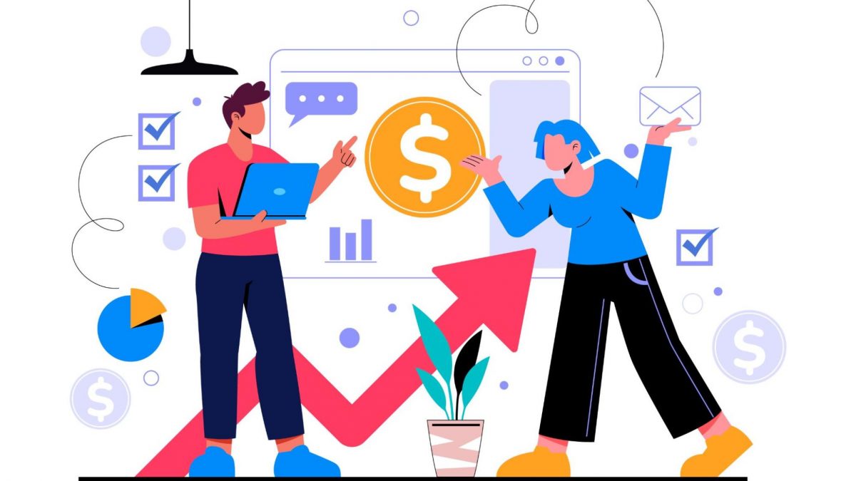 Website conversion rate illustration showing business growth, analytics dashboard, and increasing conversions.