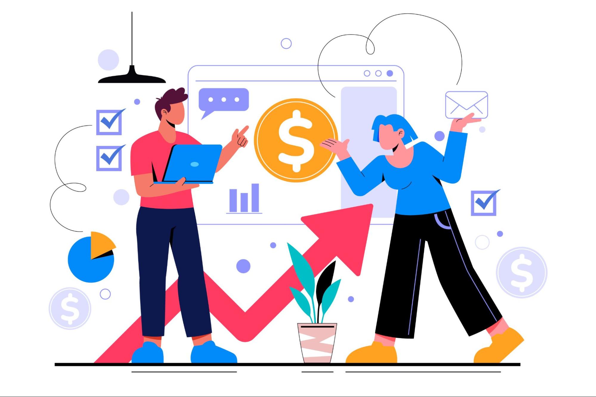 Website conversion rate illustration showing business growth, analytics dashboard, and increasing conversions.