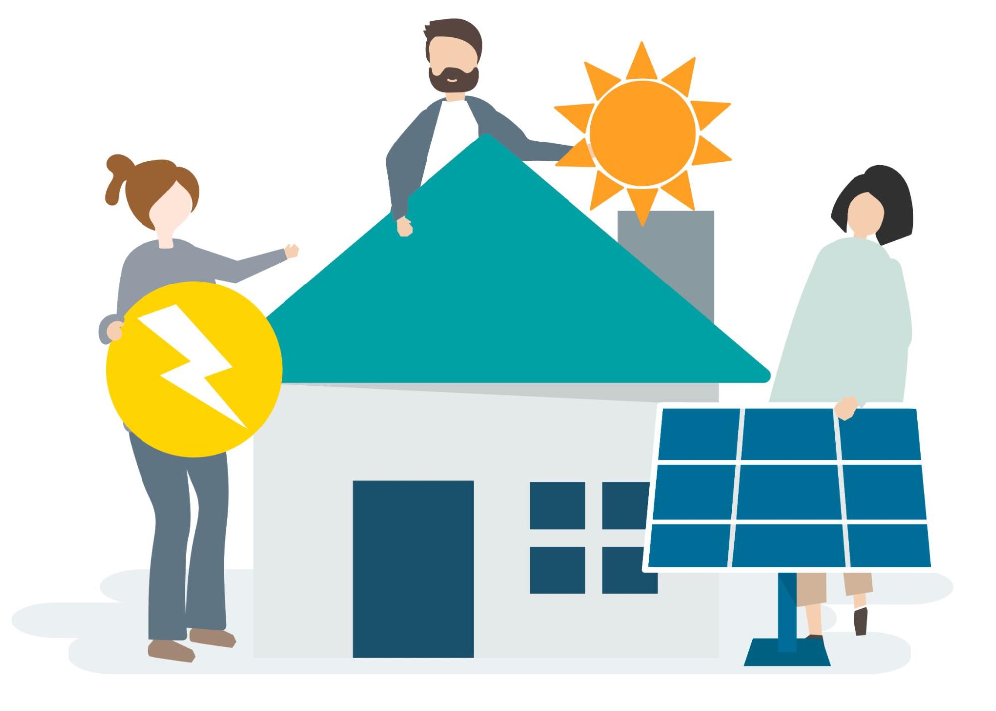 SEO for solar companies illustration with home solar panels and clean energy visuals.